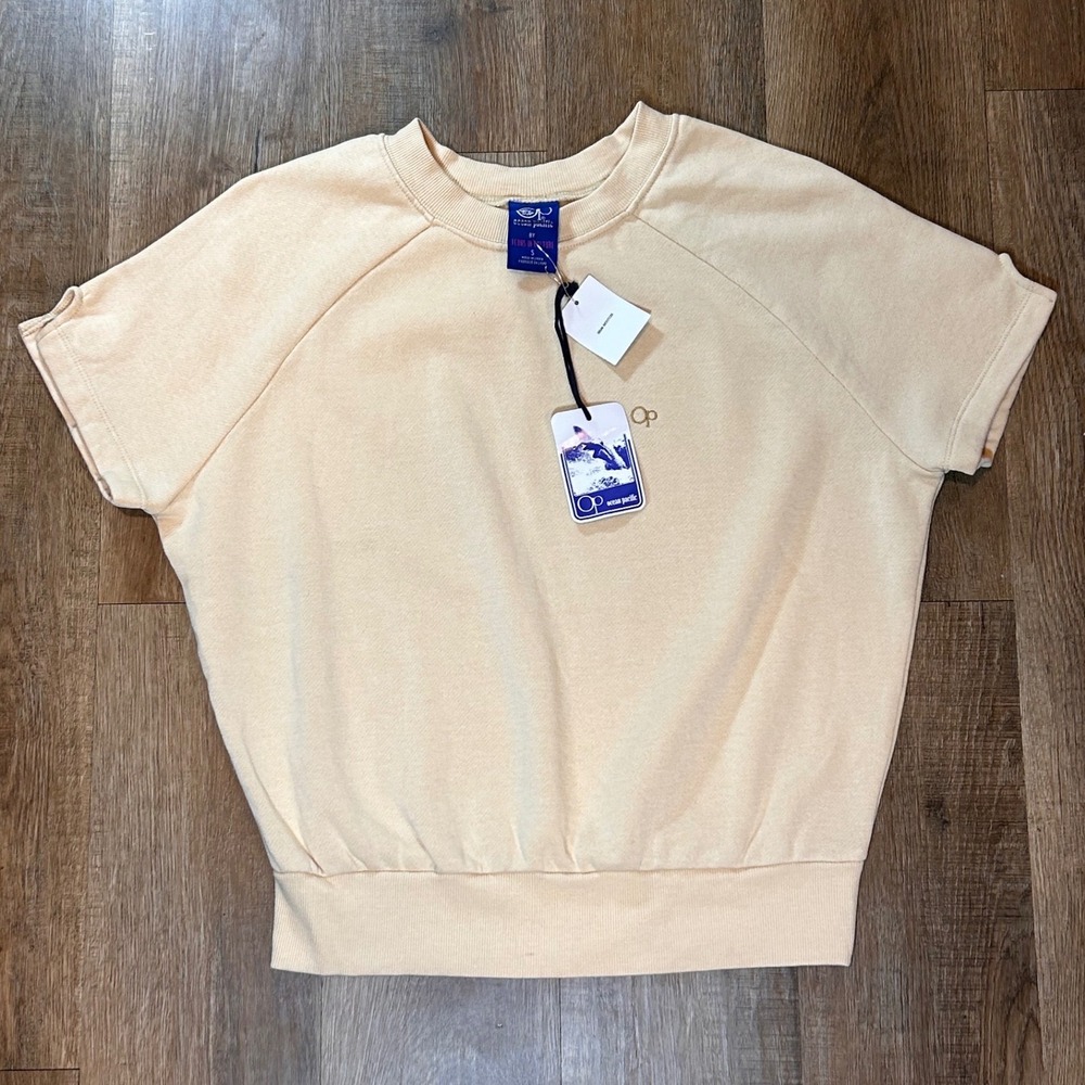 Ocean Pacific Urban Outfitters Short Sleeve Sweatshirt Cream Tan Small NWT